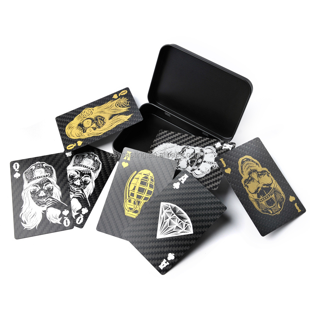 Anti Cheating Black Color Waterproof Custom Carbon Fiber Poker Playing Cards