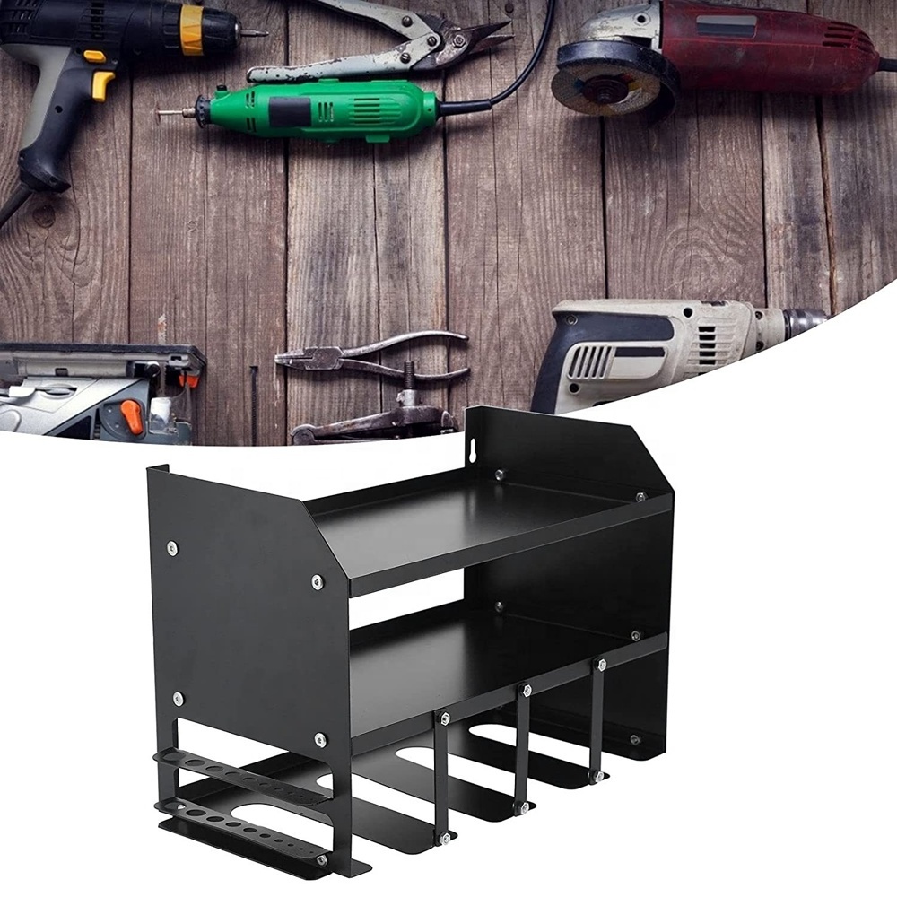 customized black carbon steel Wall mounted cordless drill power tool  organizer holder storage metal rack