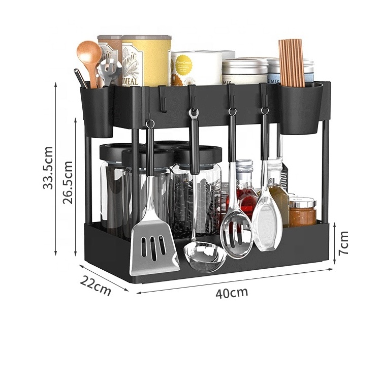 Under Cabinet Basket Organizer Drawer with Hooks, Bathroom Standing Rack, Multi-purpose Storage Shelf