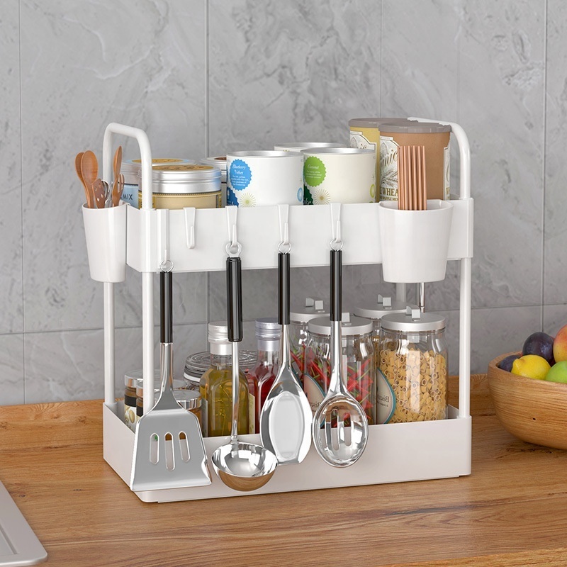 Under Cabinet Basket Organizer Drawer with Hooks, Bathroom Standing Rack, Multi-purpose Storage Shelf