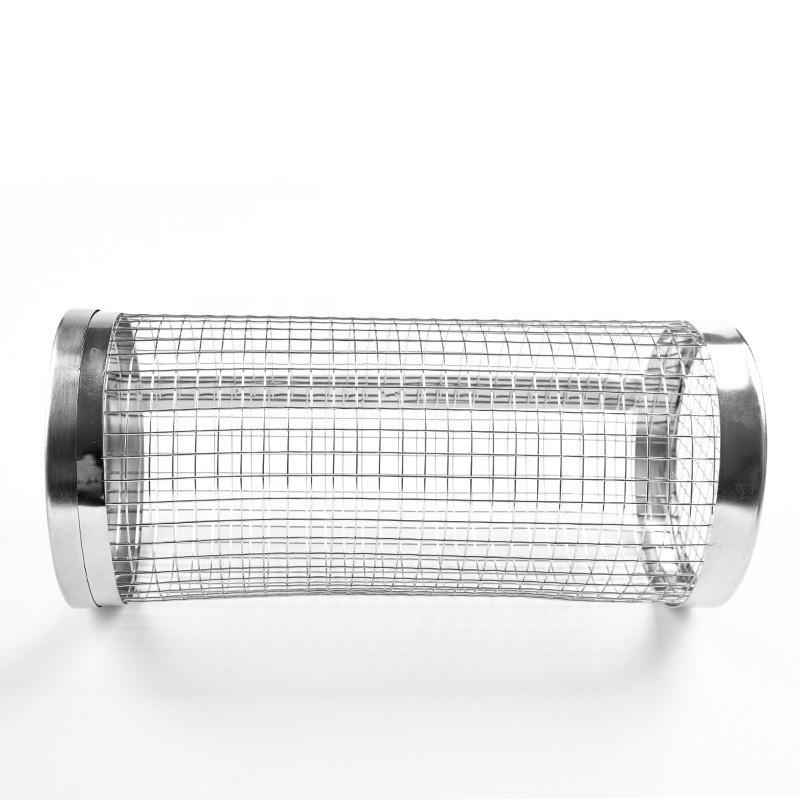 XSY Grilling Basket BBQ Net Tube Grill Tool with Removable Mesh Cover Stainless Steel Wire Mesh Cylinder Grill Basket