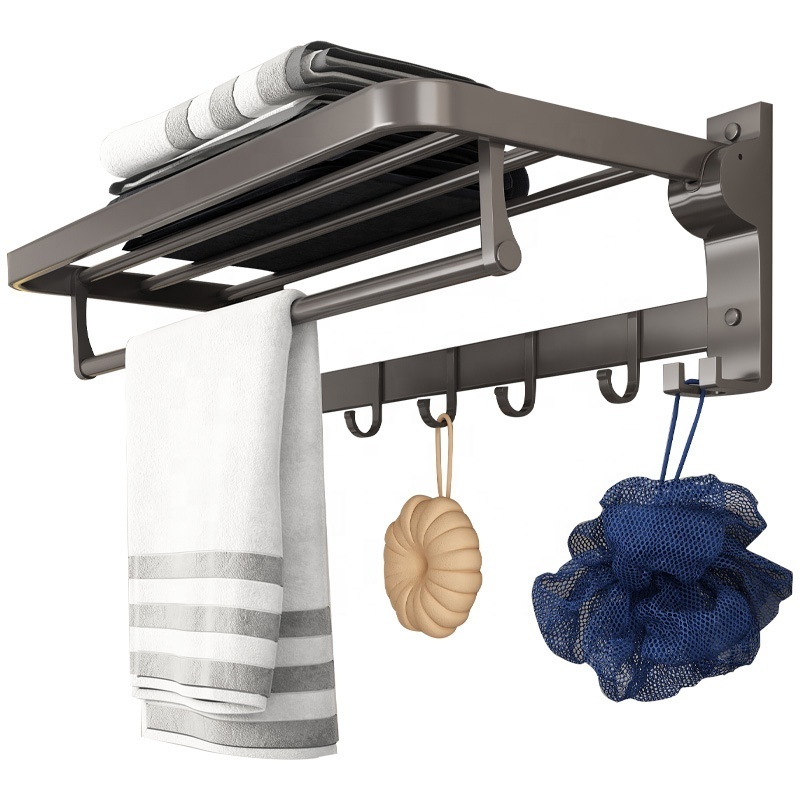 New Arrival Bathroom Accessories Wall Mounted Towel Racks with Shelf Space Aluminum