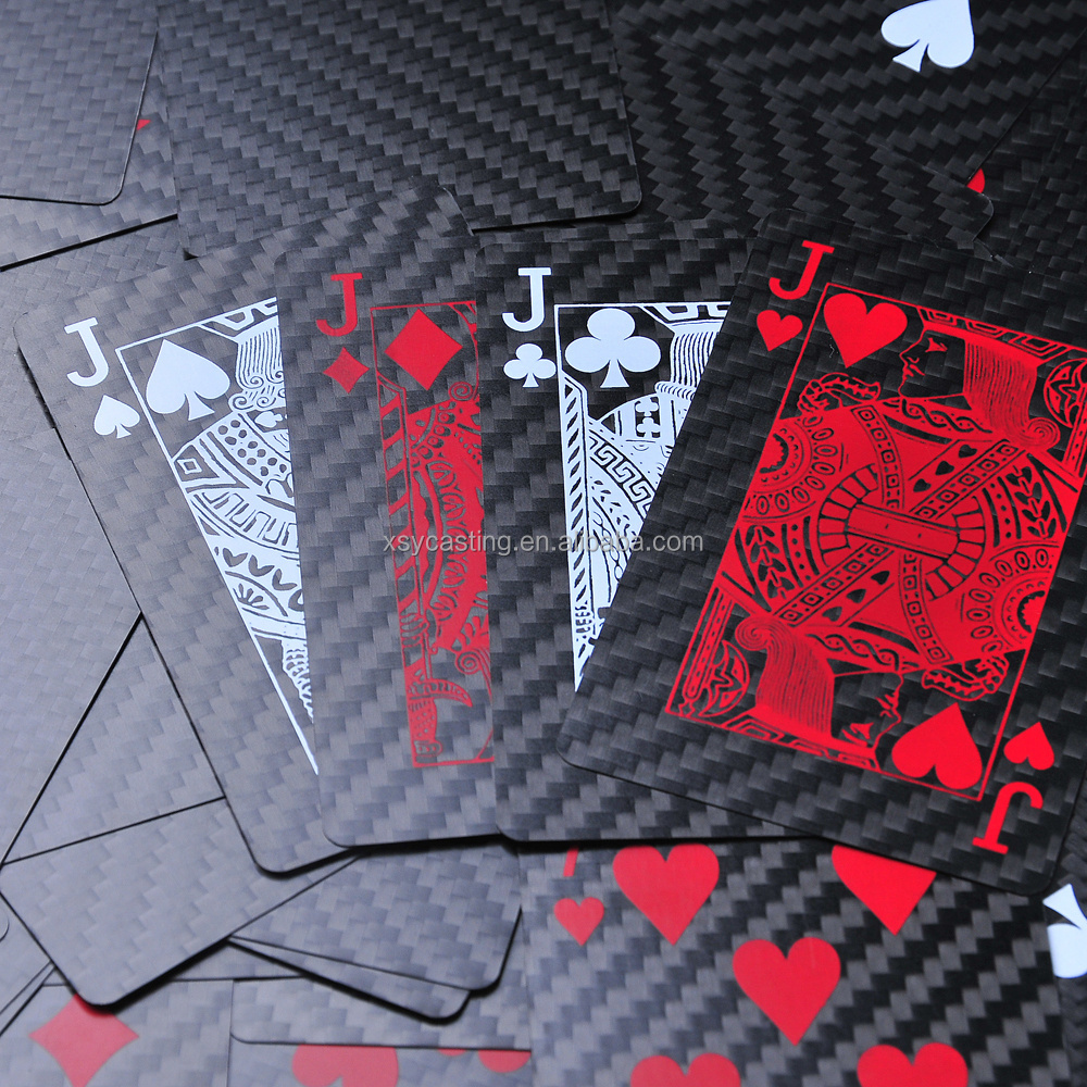 Luxury Custom Printed Waterproof Carbon Fiber Black Playing Poker Cards with Tin Box