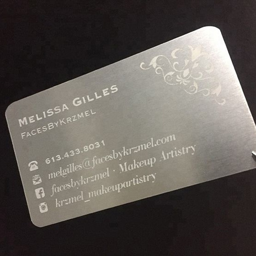 stainless steel engrave silver metal business card brushed