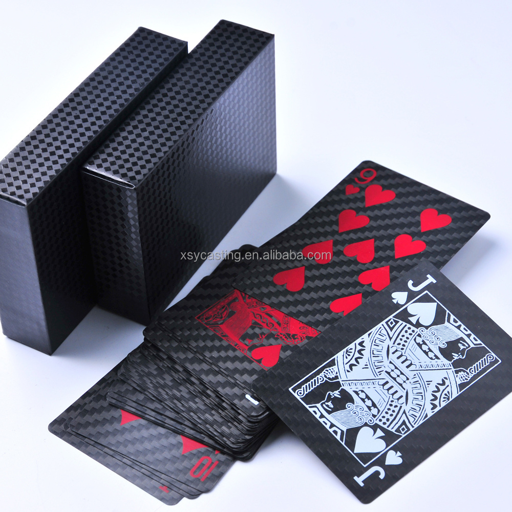 Luxury Custom Printed Waterproof Carbon Fiber Black Playing Poker Cards with Tin Box