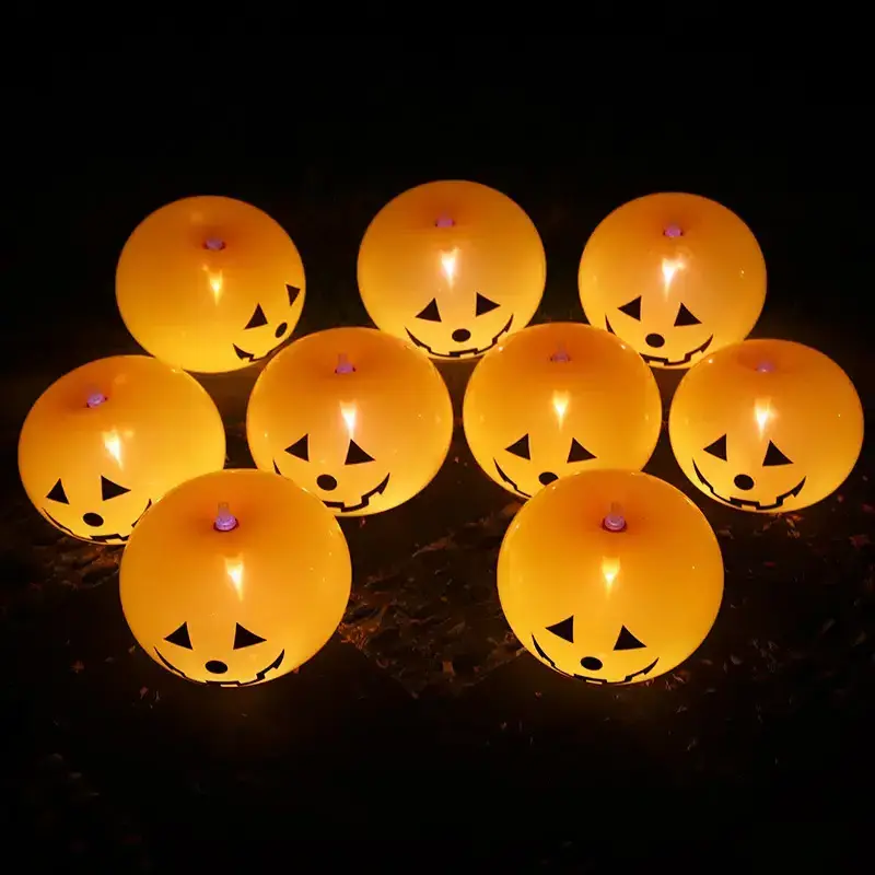 Pumpkin LED Light Up Balloons Flashing Light Halloween Pumpkin Balloons Ghost Latex Balloons for Easter Halloween Party Decor