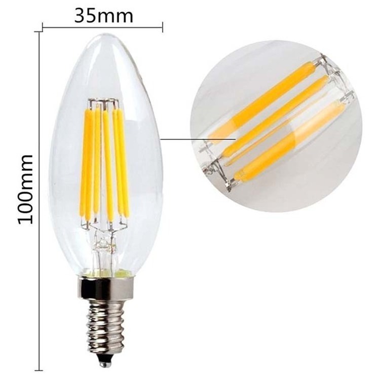 Factory C35 Warm White E12 E14 4W 5W clear candle Vintage Edison Bulb Light 2700K 6500K LED Filament Bulb