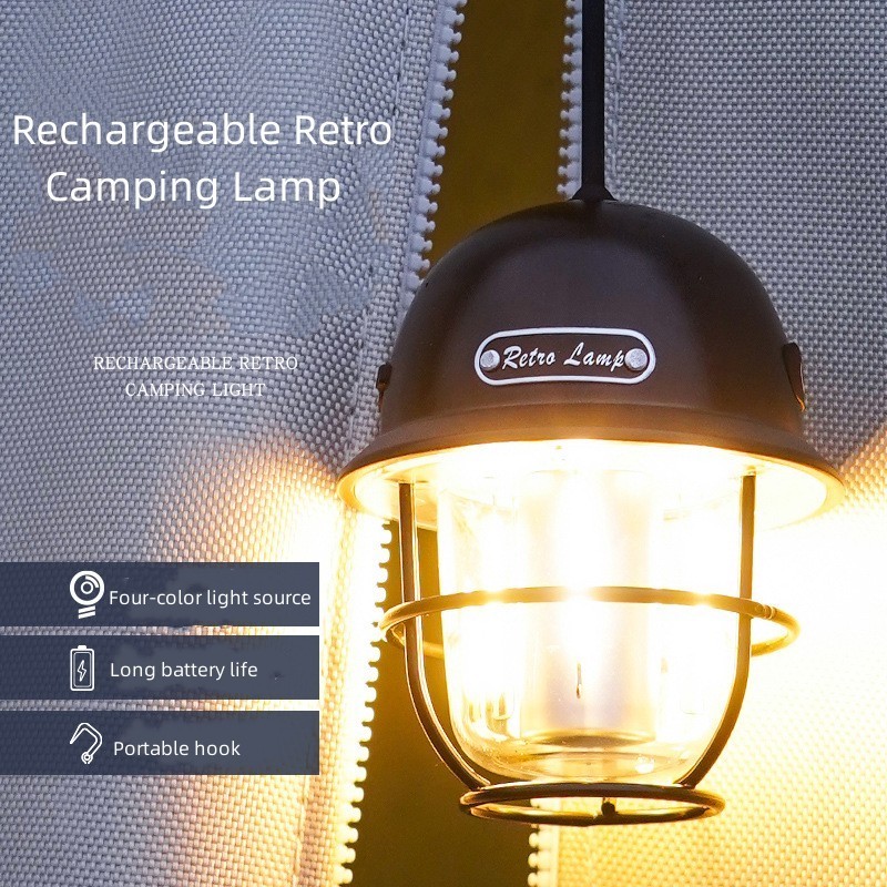 Outdoor camping camping lights tent lights rechargeable retro portable hookable super long battery life