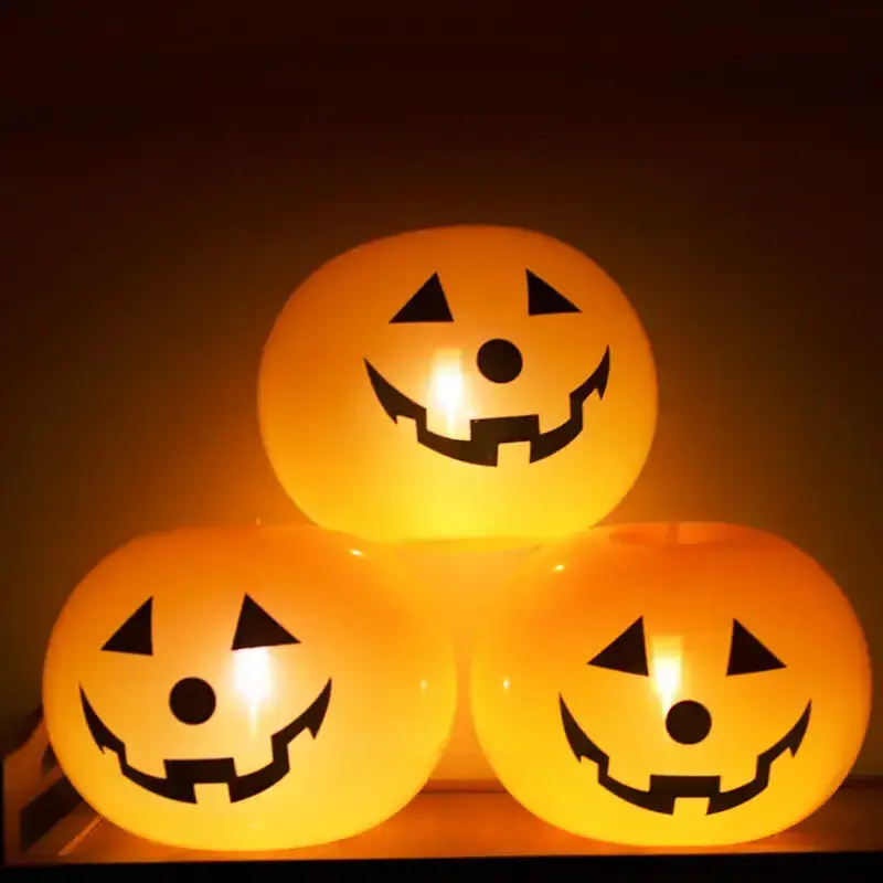 Pumpkin LED Light Up Balloons Flashing Light Halloween Pumpkin Balloons Ghost Latex Balloons for Easter Halloween Party Decor