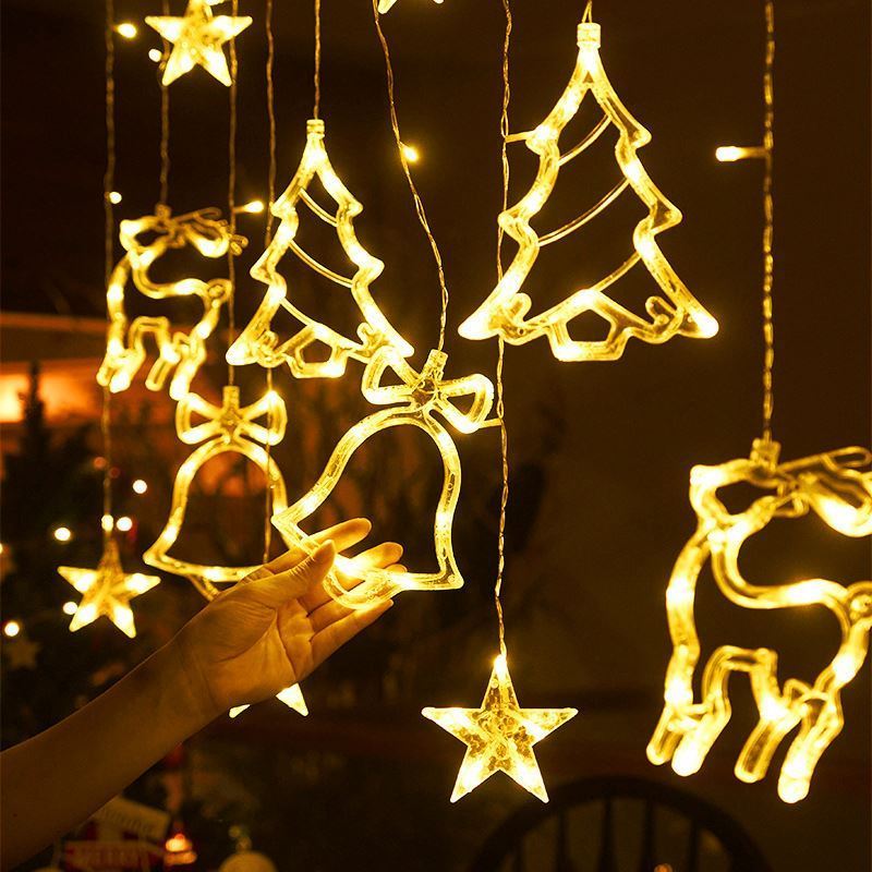 220v/110v Christmas Bell Tree Star Reindeer Christmas Curtain String Light Xmas New Year Holiday Lights Xmas Curtain Light