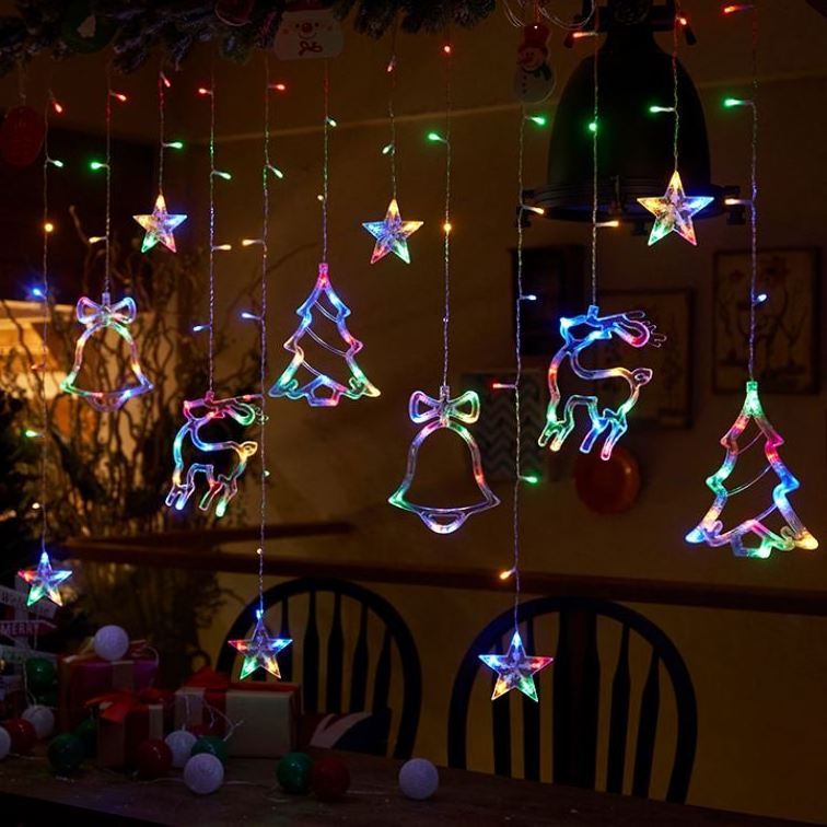 220v/110v Christmas Bell Tree Star Reindeer Christmas Curtain String Light Xmas New Year Holiday Lights Xmas Curtain Light