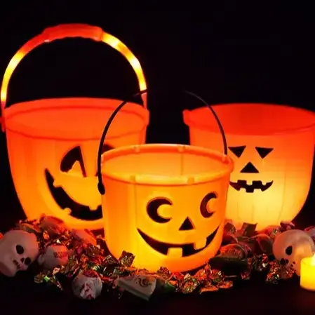 Newish Halloween LED Flash Candy Bucket Lights Decorations Pumpkin Bucket for Trick or Treat Props Halloween Party