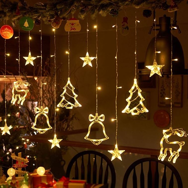 220v/110v Christmas Bell Tree Star Reindeer Christmas Curtain String Light Xmas New Year Holiday Lights Xmas Curtain Light