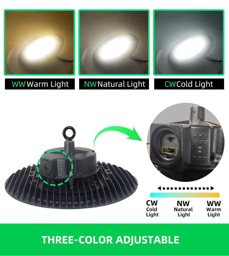 LED Garage Super Bright Commercial Lighting UFO High Bay Lights 3 colors temperatures Adjustable IP65 Waterproof High bay light