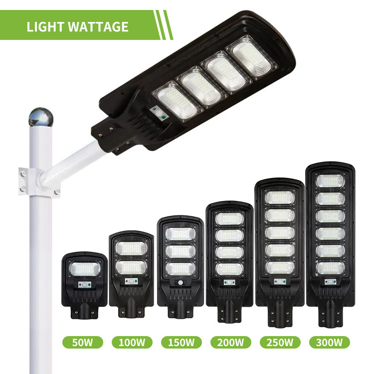 Waterproof IP65 Solares Lampara Farola Lampadaire Solaire 50W 100W 150W 200W 250W 300W LED All In One Solar Street Light Outdoor