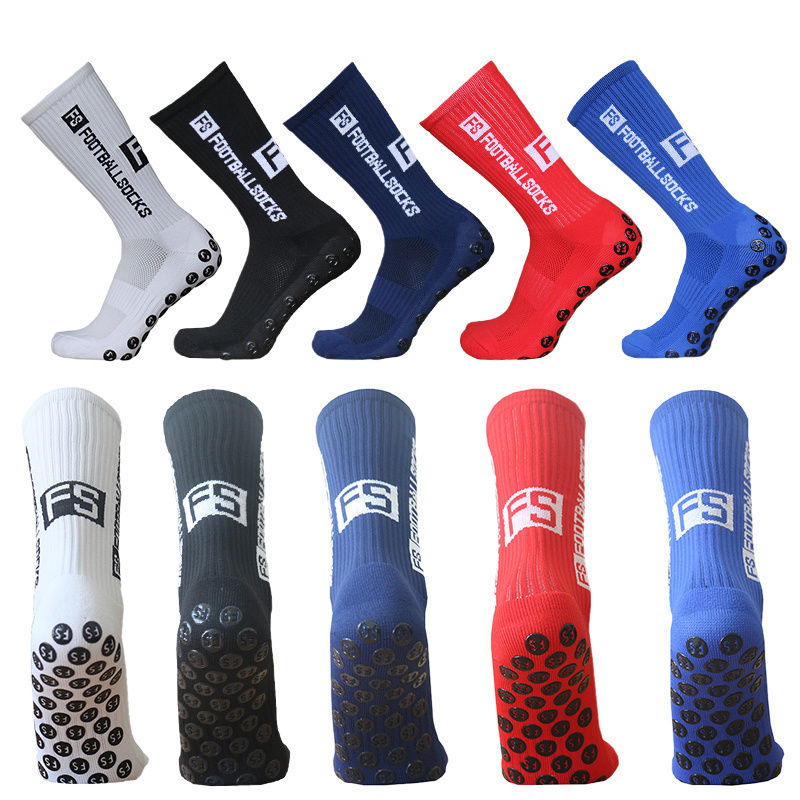 High quality soccer sport men crew socks non-slip custom grip round silicone professional training football socks