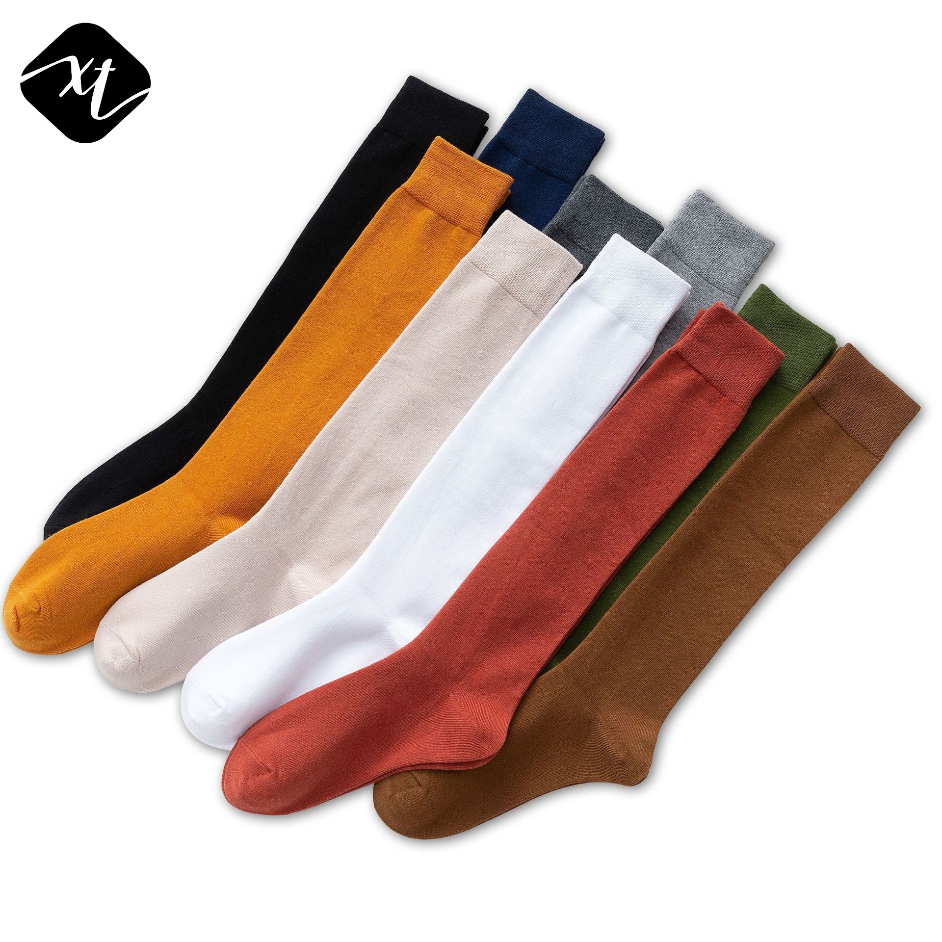 Women's autumn cotton thickened solid half length Stockings Black girls Knee high student socks