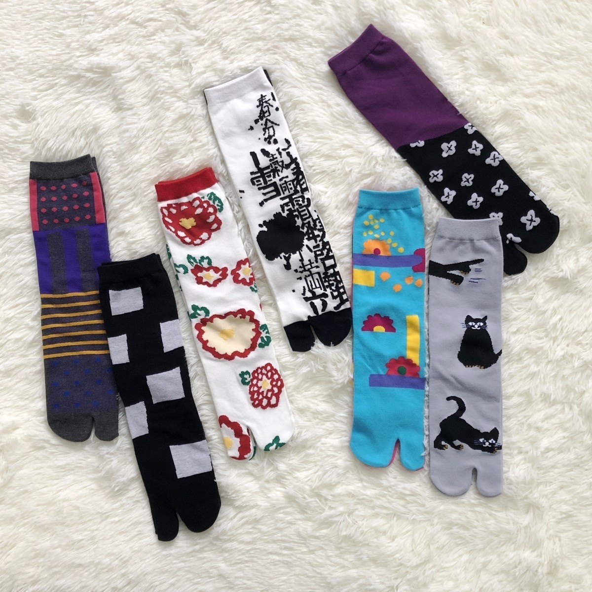 New Design Women Flip Flop Split 2 Toe Tabi socks foot Finger Girls Cotton Crew Happy Novelty Funny Socks