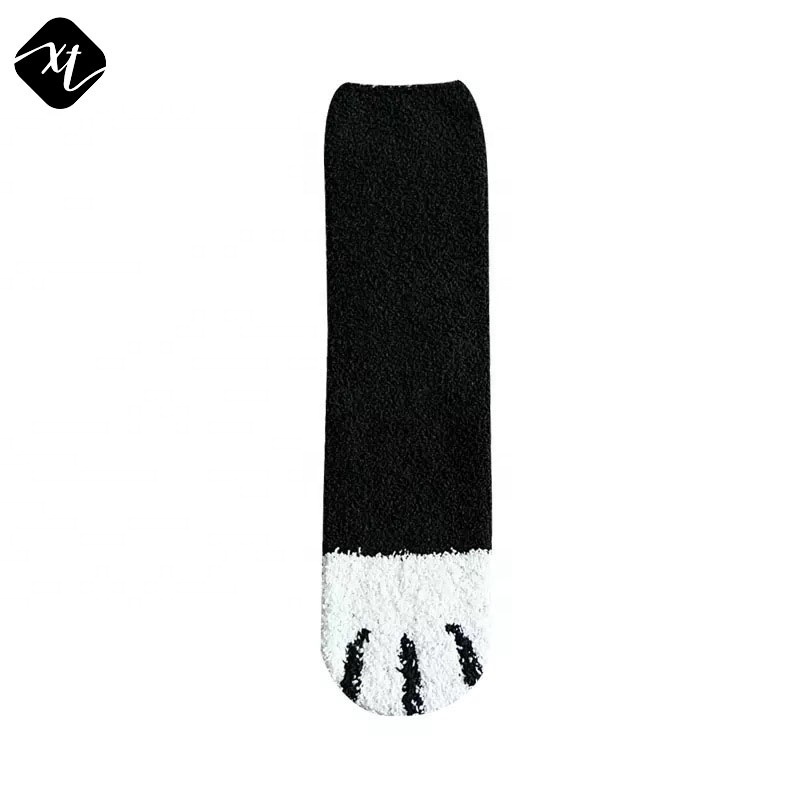 Hot sell cute cat claws coral velvet fluffy fuzzy socks women winter warm floor slipper socks