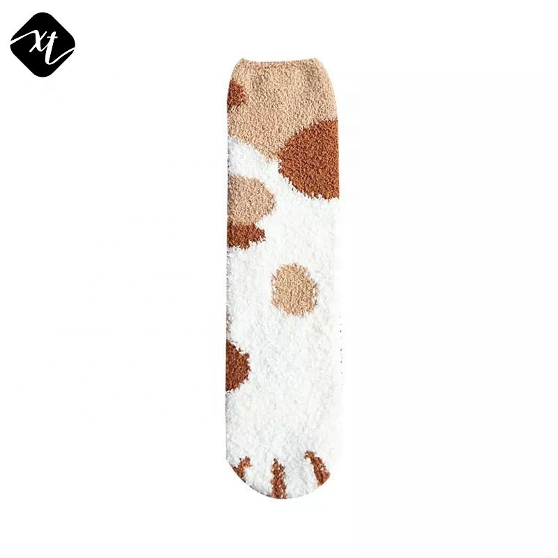 Hot sell cute cat claws coral velvet fluffy fuzzy socks women winter warm floor slipper socks