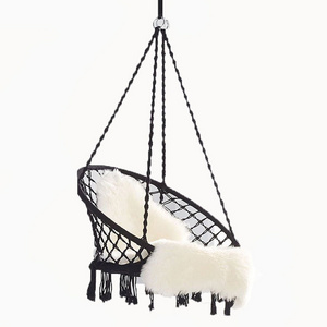 Swing Hanging Chair Knitted Cotton Rope Fringes Macrame Hammock Boho Garden Furniture Swing Chair