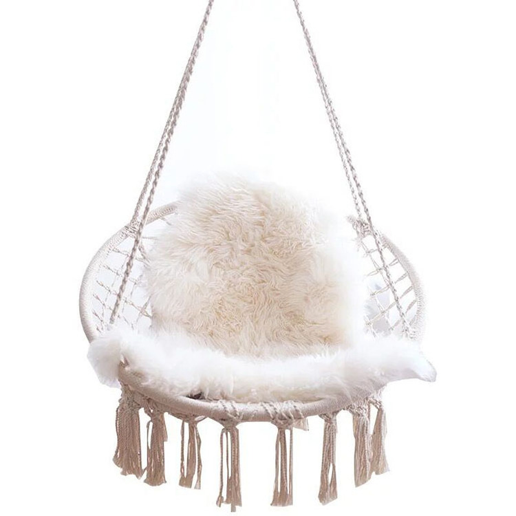 Swing Hanging Chair Knitted Cotton Rope Fringes Macrame Hammock Boho Garden Furniture Swing Chair