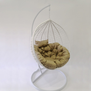 New design patio hanging chair beige color cushion white color swings hot sale in market