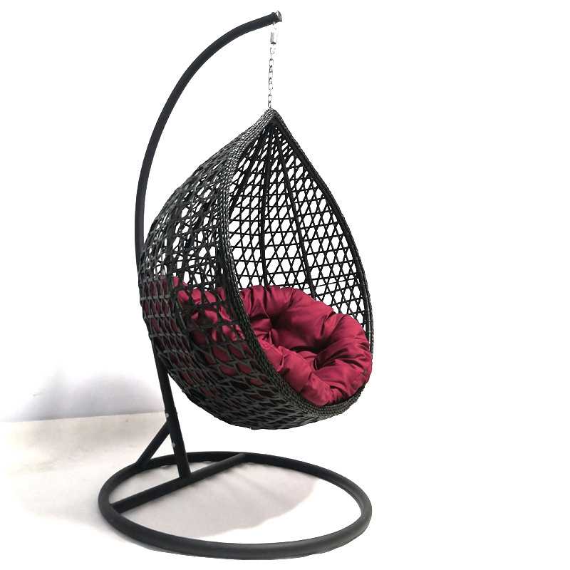 Outdoor rattan wicker double seat hanging egg swing chair metal stand baby swings chair cushion