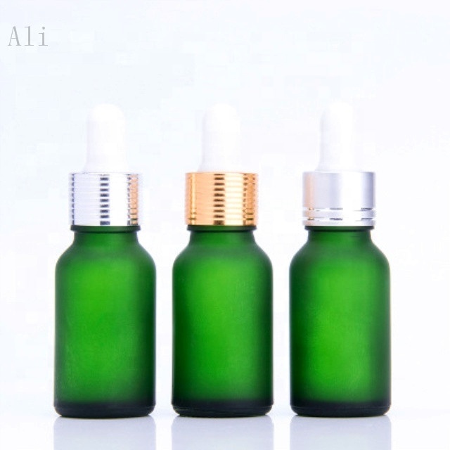 Refillable green frosted perfume essential oil glass bottle dropper cosmetic serum 10ml