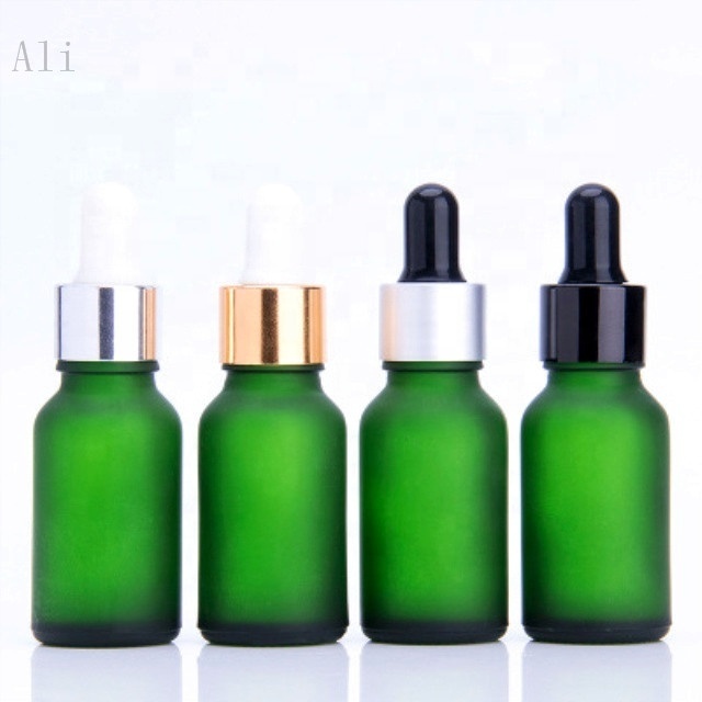 Refillable green frosted perfume essential oil glass bottle dropper cosmetic serum 10ml