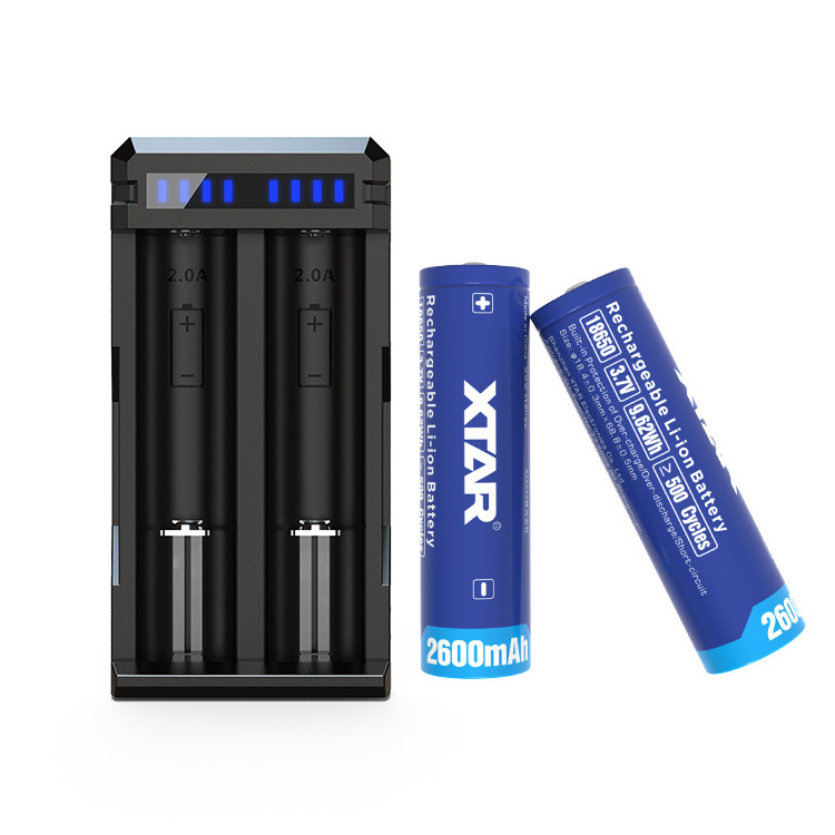 XTAR QC3.0 Smart 3.7v Battery Charger 2 Slot 18650 21700 26650 Lithium Ion Battery Charging