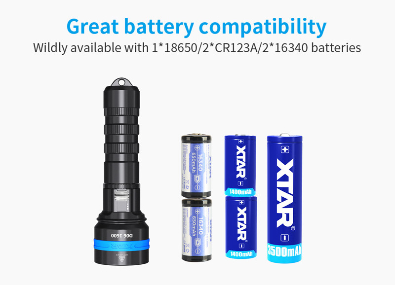 Shenzhen Factory XTAR D06 magnetic dimming switch 1600 lumens powerful rechargeable diving flashlight