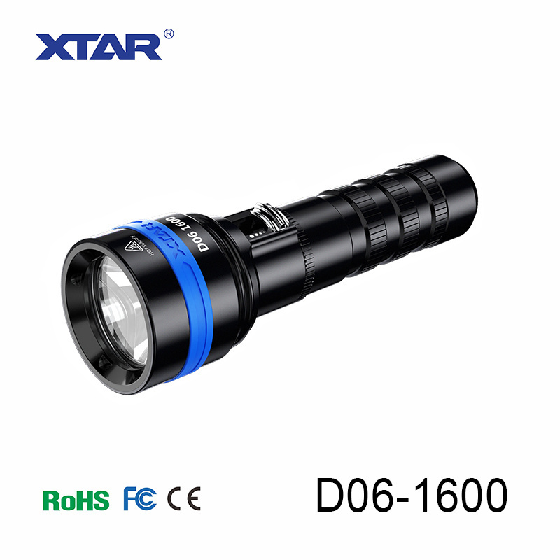 Underwater 100m light torch XTAR D06 1600lumens spearfishing flashlight waterproof IPX8 diving flashlight full kit