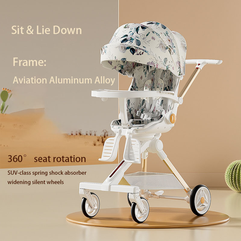 2024 The latest baby stroller folding aluminum shading two directions can sit or lie high landscape four-wheeled stroller