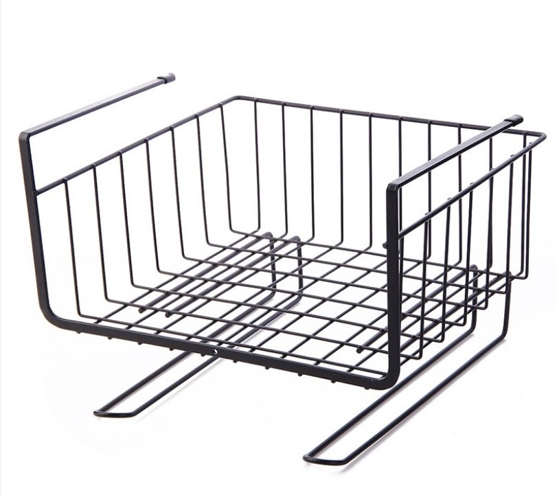 HOT SALE Kitchen cabinet hanging basket/nail-free space saving metal wire under shelf organizer rack