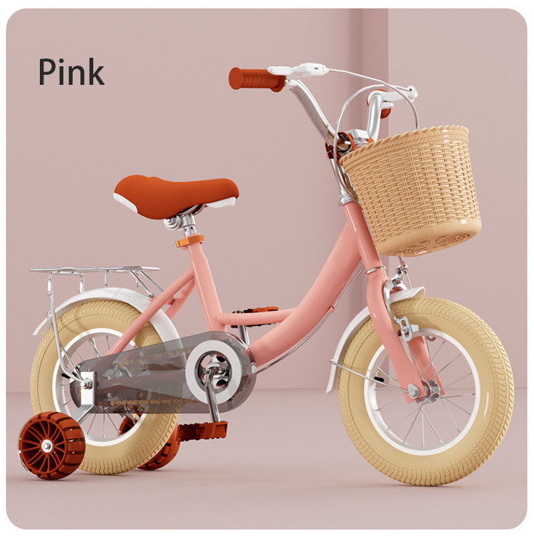 New pink Kids Bike 2-3-4- 9 year old boys and girls 12 inch bike toy bike with training wheels to prevent side falls