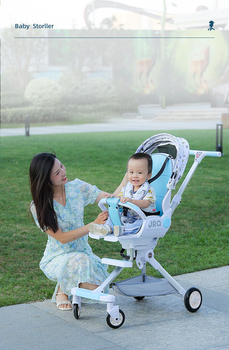 2024 High-quality blue baby boy stroller Prince's four-wheeled stroller shade rotate lie sit high landscape design