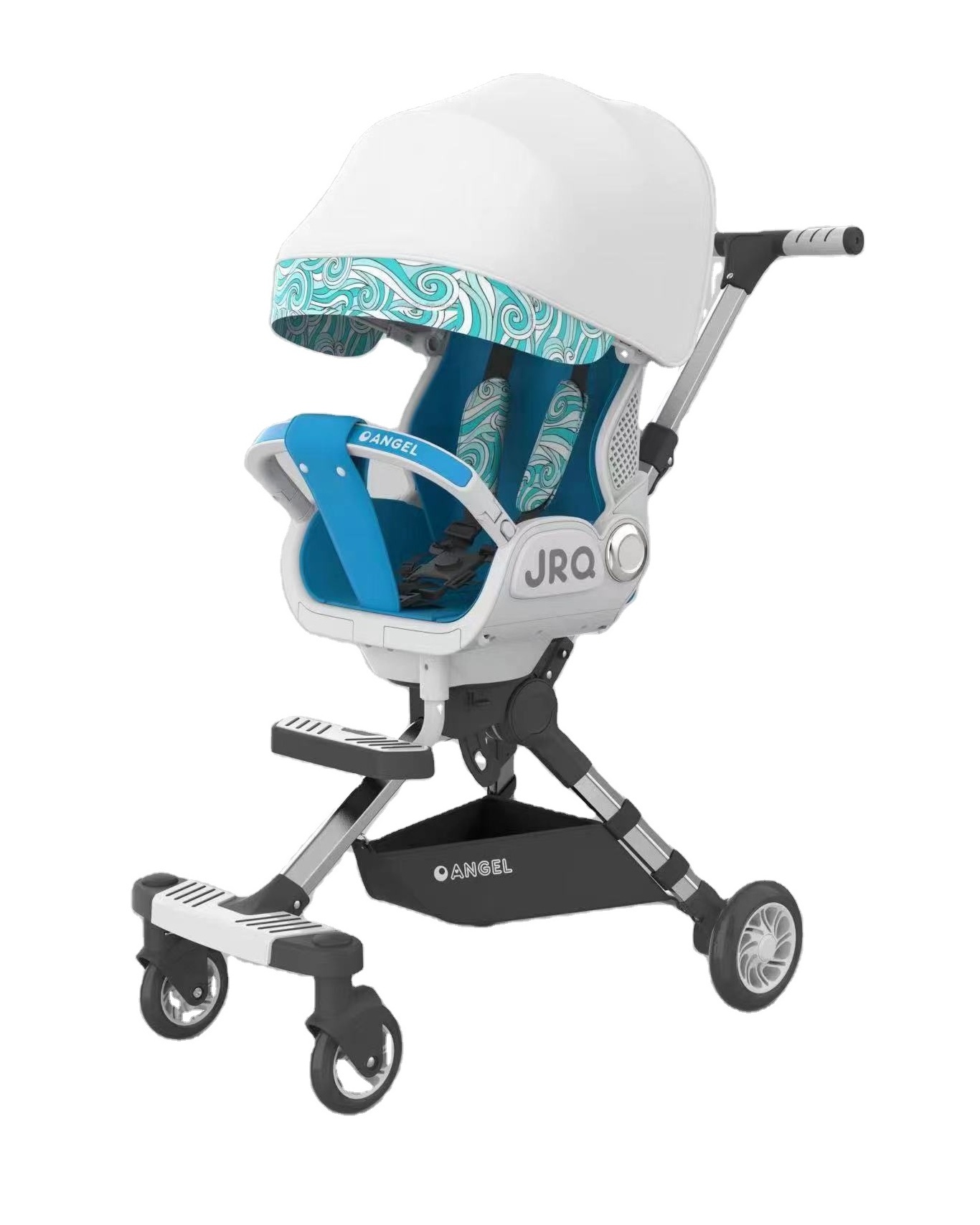 2024 High-quality blue baby boy stroller Prince's four-wheeled stroller shade rotate lie sit high landscape design