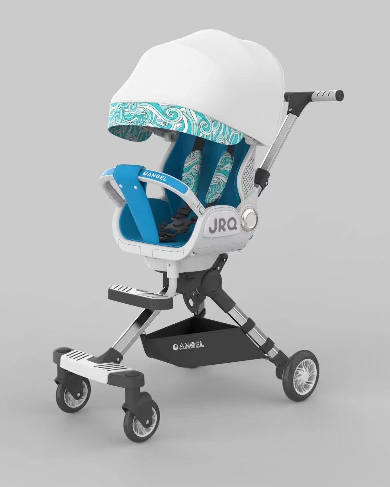 2024 High-quality blue baby boy stroller Prince's four-wheeled stroller shade rotate lie sit high landscape design