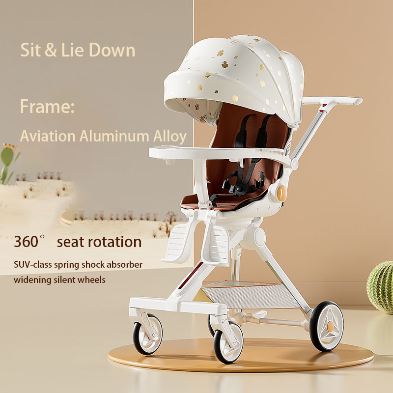 2024 The latest baby stroller folding aluminum shading two directions can sit or lie high landscape four-wheeled stroller