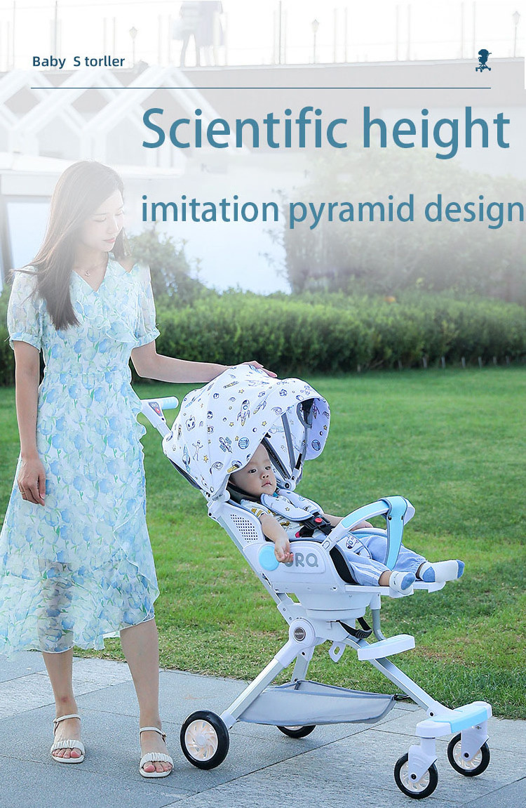 2024 High-quality blue baby boy stroller Prince's four-wheeled stroller shade rotate lie sit high landscape design