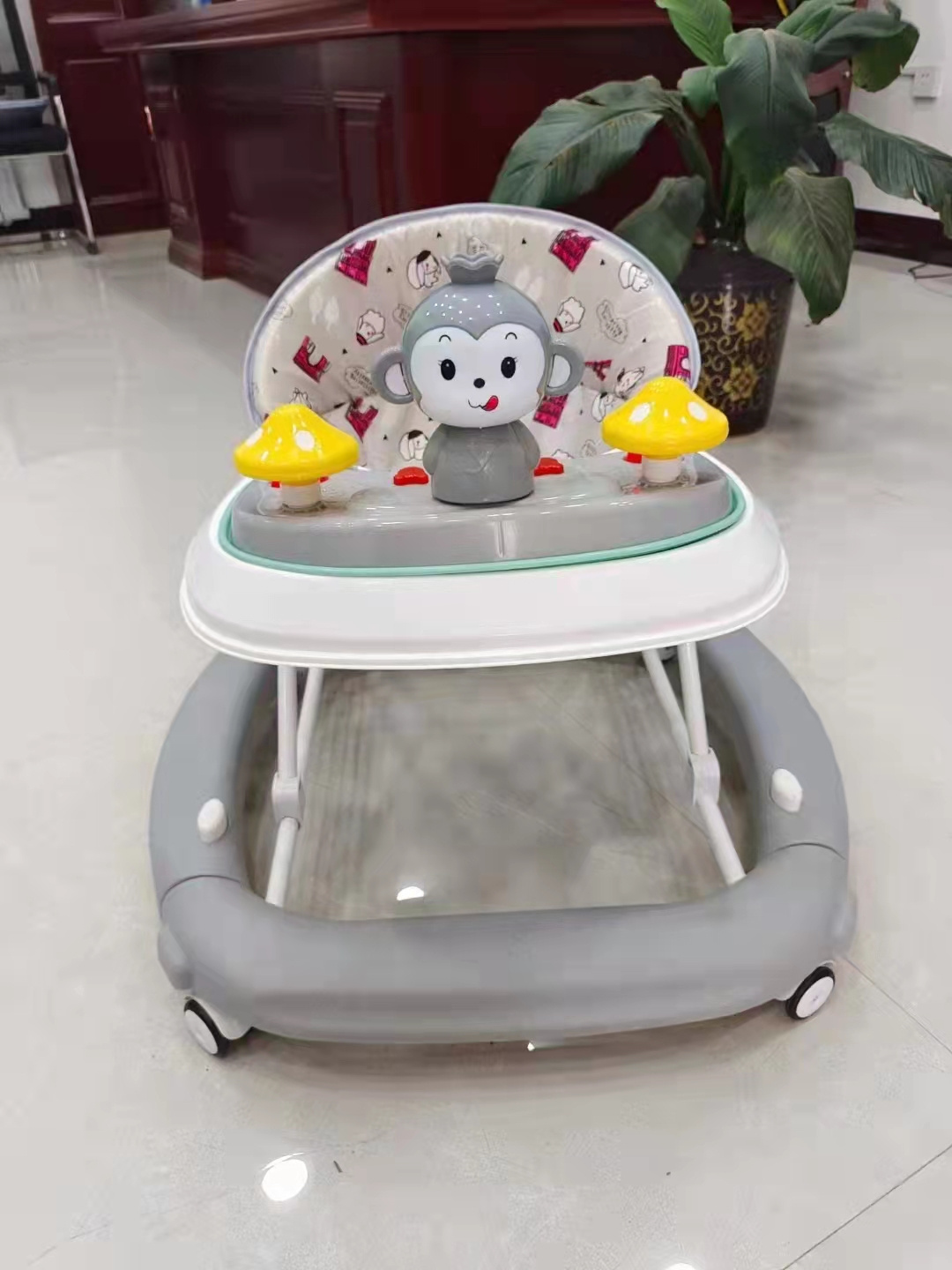 Cheap hot sale Kids learn to walk cartoon walking toy chair musical baby walker with swing for children