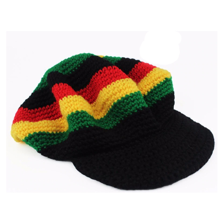 Oversized Slouch Rasta Panels jamaica  Beanie Hat with brim