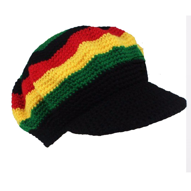 Oversized Slouch Rasta Panels jamaica  Beanie Hat with brim