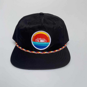 Wholesale Custom Black Patch Logo 5 Panel Satin Hat Unstructured l Gorra Snapback Cap With String Rope