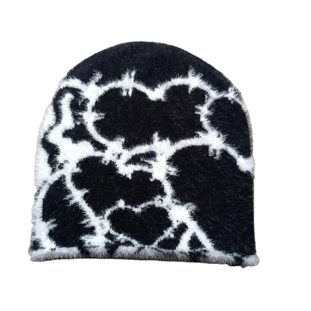 Outdoor Custom High Quality Beanies manufacturer Warm Skull Fisherman Winter Jacquard Acrylic Mohair Cuffed  Cuffless Fur Beanie