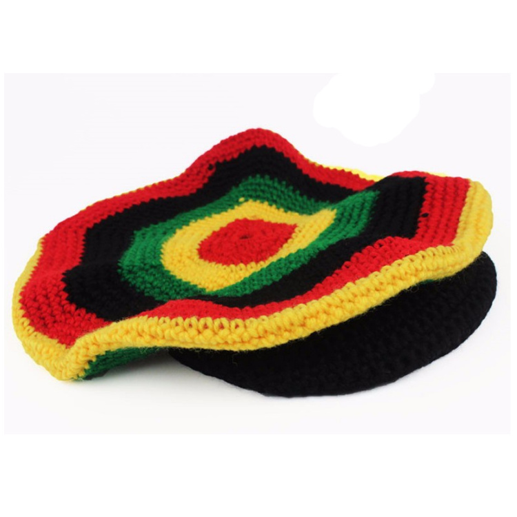 Oversized Slouch Rasta Panels jamaica  Beanie Hat with brim