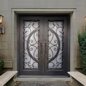 Factory Direct Wrought Iron Entrance Security Door Modern Double Steel Exterior Doors With Frosted Glass