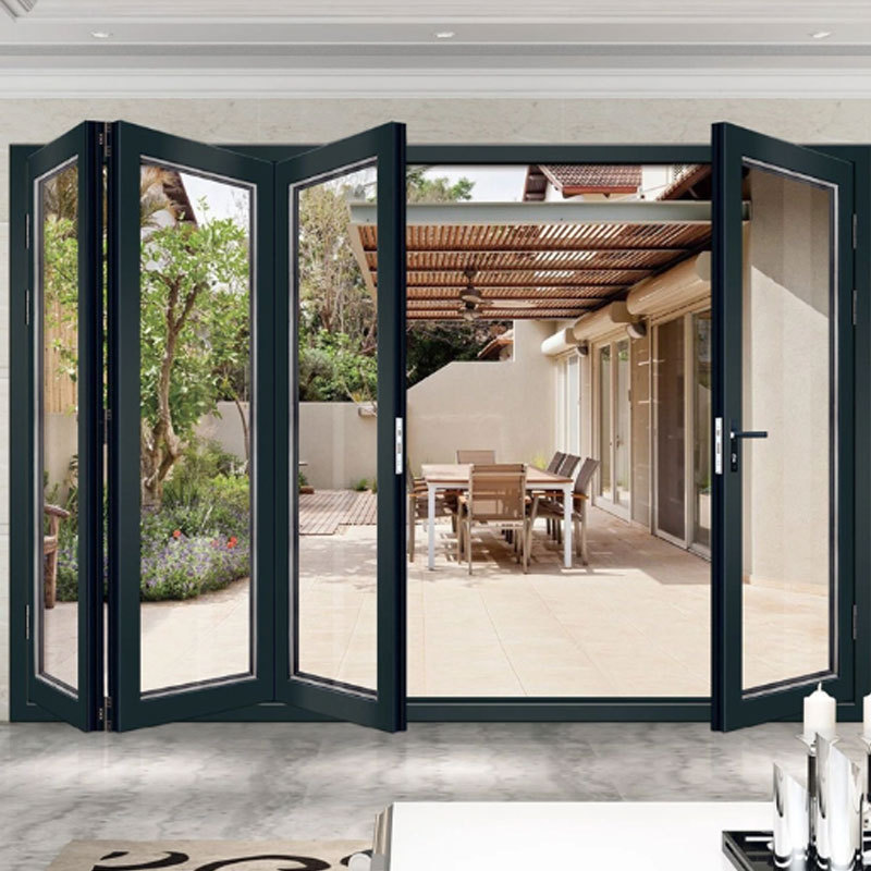 Exterior Folding Glass Door Balcony  Sunroom Sliding Bi fold Door Office Glass Partition  Wall Soundproof Accordion Door