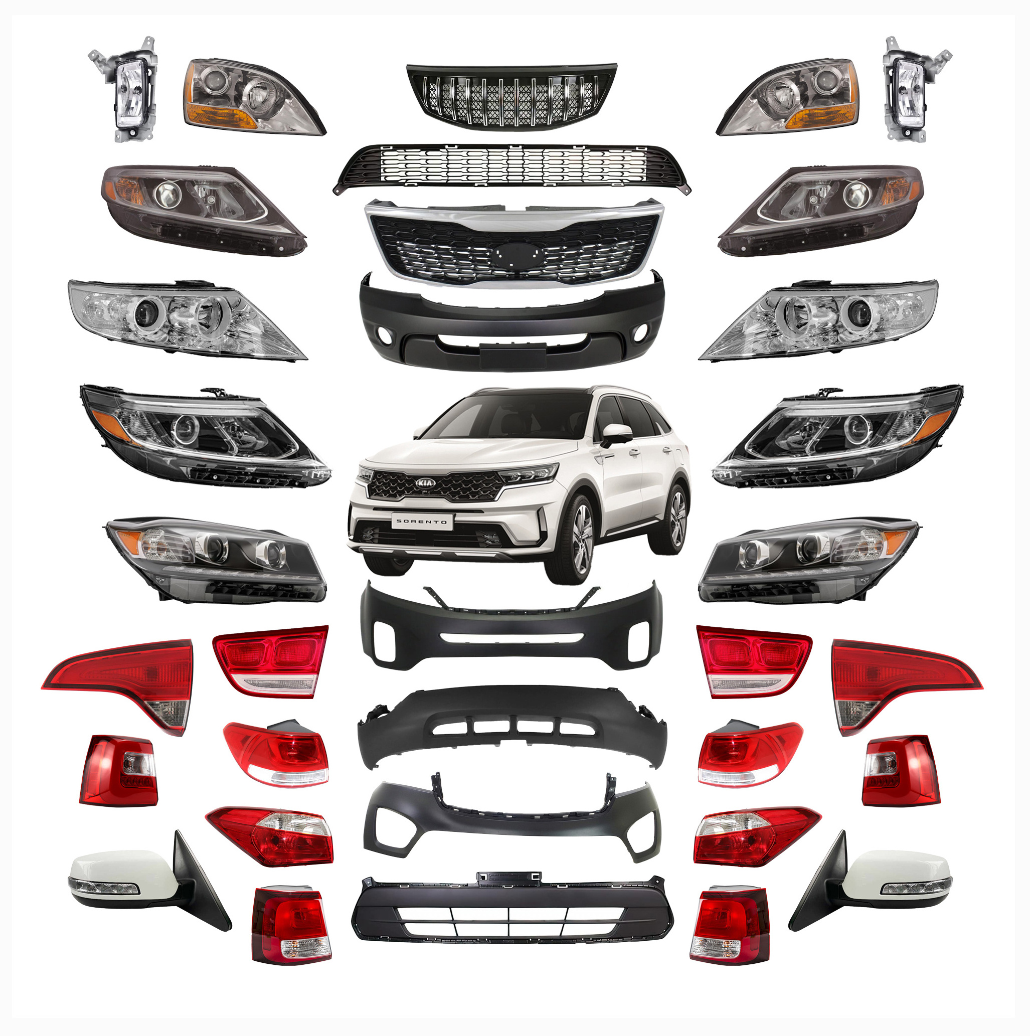 Wholesale Custom Auto Parts LED Headlight Grille Rear Front Bumper Tail Lamp Body Kit for Toyota Sorento